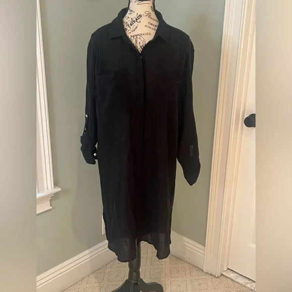 Seafolly Australia Crinkle Twill Beach Shirt | Black | Size S | Like New - Picture 3 of 14